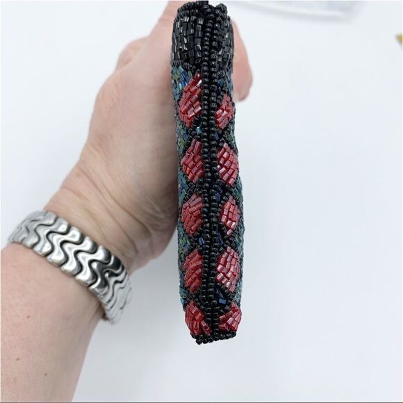 Neiman‎ Marcus Black and Jewel Tone Vintage Hand-Beaded Coin Purse Bag Small - Picture 4 of 10